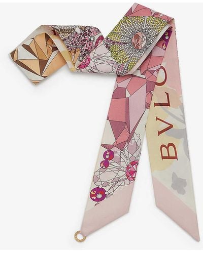 BVLGARI Gems Bouquet Graphic-print Silk-twill Scarf - Pink