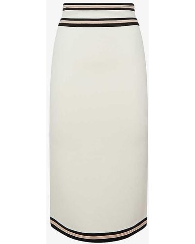 Reiss Darla Colour-block Body-con Knitted Midi Skirt - White