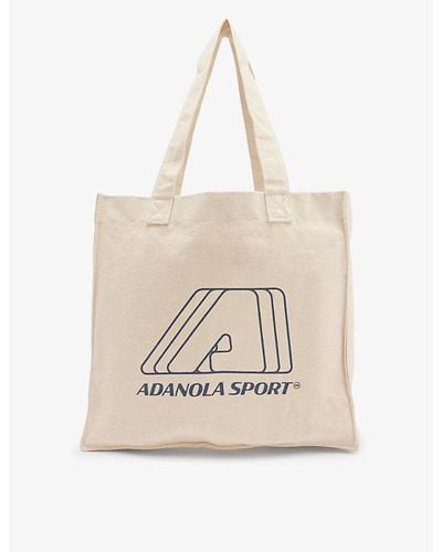 ADANOLA Logo-print Boxy Recycled-cotton Tote Bag - Natural