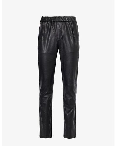 PAIGE Snider Icon Mid-rise Tapered-leg Leather Pants X - Grey