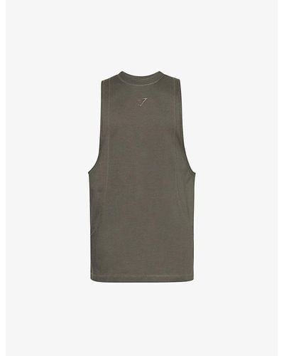 GYMSHARK Premium Lifting Logo-embroidered Cotton-jersey Tank Top - Gray