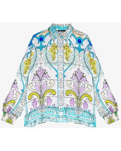 Maje Graphic-print Relaxed-fit Satin Shirt - Blue
