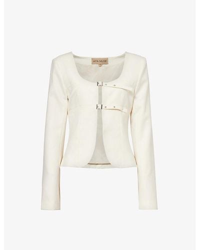 AYA MUSE Apure Scoop-neck Regular-fit Wool-blend Jacket - White