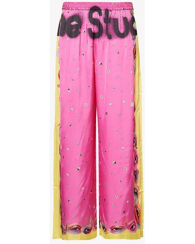 Acne Studios Brand-print Wide-leg High-rise Woven Trouser - Pink
