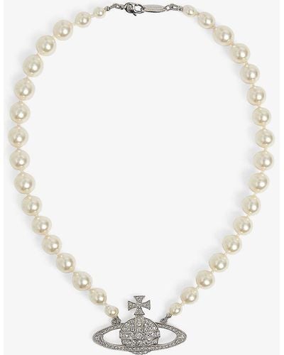 Vivienne Westwood Bas Relief Silver-tone Brass, Pearl And Swarovski Crystal Necklace - White