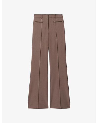 Reiss Claude Pinched-seam Flared-leg High-rise Stretch-woven Trousers - Brown