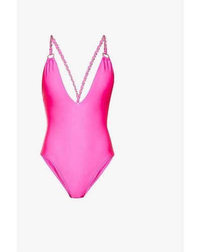 Ted Baker Womens Brt-pink Plunge V-neck Swimsuit 10