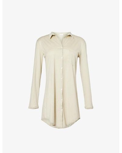 Hanro Long-sleeve Collar Cotton-jersey Nightdres - White