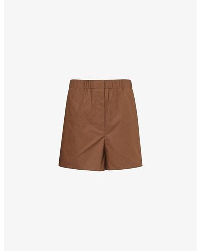 Frankie Shop Lui Elasticated-waist Cotton-poplin Shorts - Brown