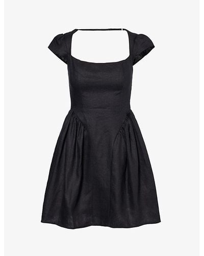 Reformation Oaklyn Square-neck Linen Mini Dress - Black