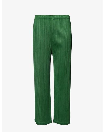 Pleats Please Issey Miyake Pleated Straight-leg Mid-rise Knitted Pants - Green