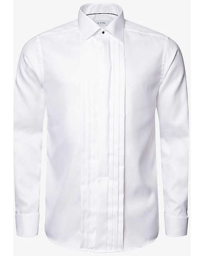 Eton Pleated Textured-twill Slim-fit Cotton Tuxedo Shirt - White