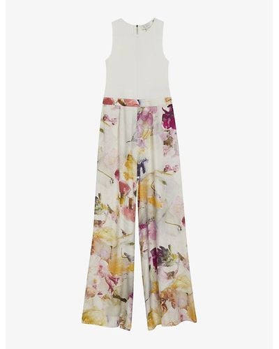 Ted Baker Tirsso Floral-print Sleeveless Stretch-woven Jumpsuit - White
