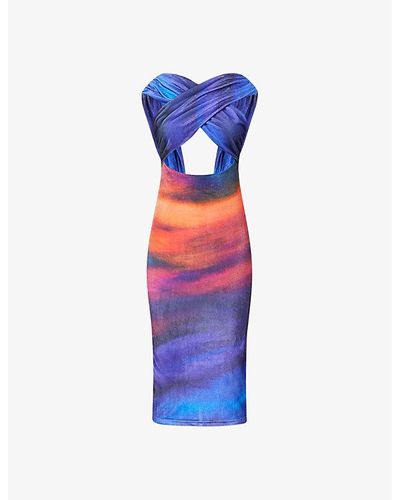 FARAI LONDON Arabella Abstract-print Stretch-woven Midi Dress - Blue