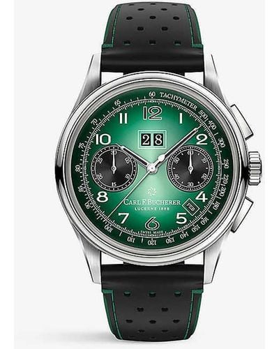 Carl F. Bucherer 00.10803.08.92.92 Heritage Bicompax Annual Stainless-steel And Leather Automatic Watch - Green