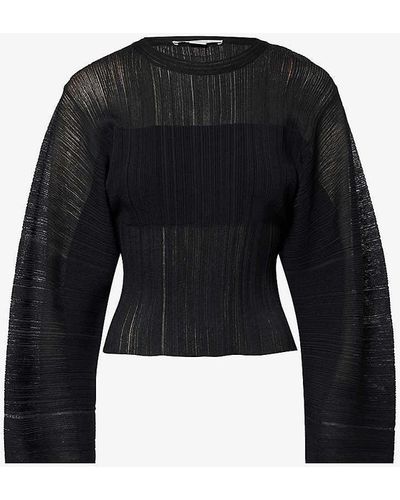 Stella McCartney Pleated Semi-sheer Knitted Jumper - Black
