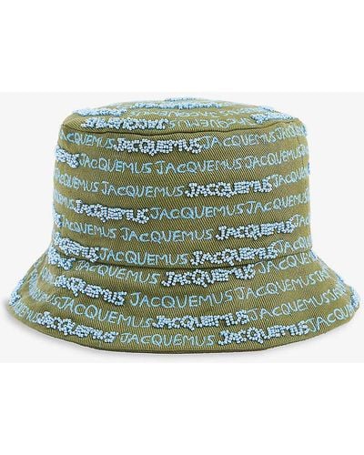 Jacquemus Le Bob Bordado Bead-embellished Cotton Bucket Hat - Green