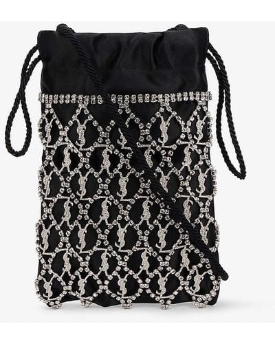 Saint Laurent Le Monogramme Crystal-embellished Silk-satin Pouch - Black