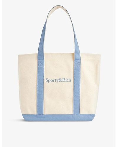 Sporty & Rich Logo-embroidered Twin-handle Cotton Tote Bag - Blue