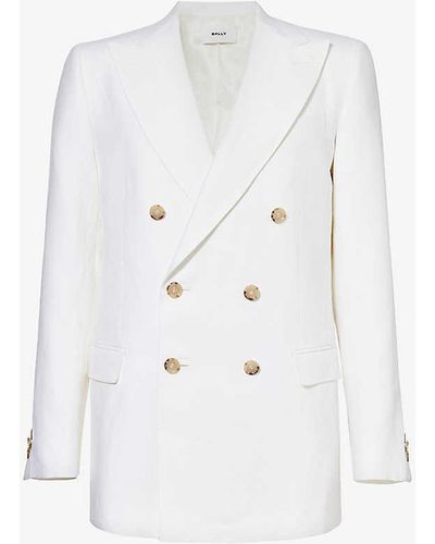 Bally V-neck Double-breasted Regular-fit Linen Jacket - White