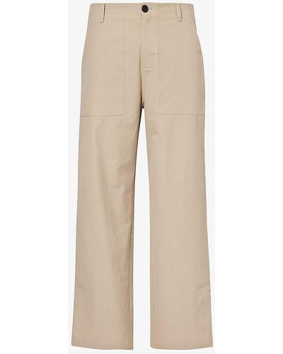 FRAME Traveller Contrast-button Wide-leg Mid-rise Cotton Trousers - Natural