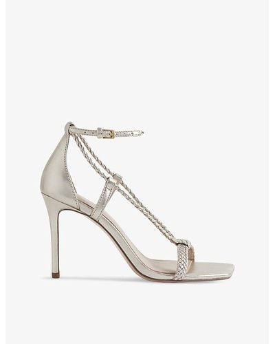 Reiss Paige Plaited-strap Leather Heeled Sandals - White