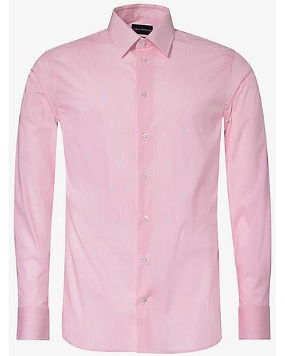 Emporio Armani Curved-hem Darted Cotton-blend Shirt - Pink