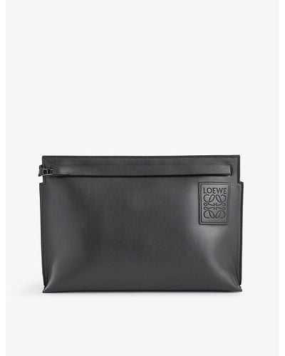 Loewe Anagram-embellished Leather Pouch Bag - Grey