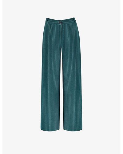 Ro&zo Wide-leg High-rise Pinstripe Woven Pants - Green