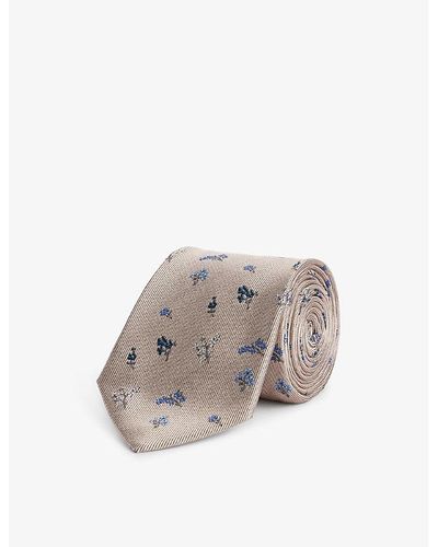 Paul Smith Flower-embroidered Silk Tie - Gray