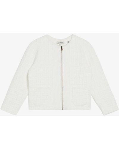 Ted Baker Ulee Zip-up Jacquard-texture Woven Cardigan - White