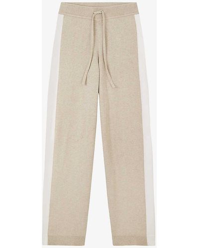 The White Company Side-stripe Wide-leg Cotton And Silk-blend Trousers - Natural