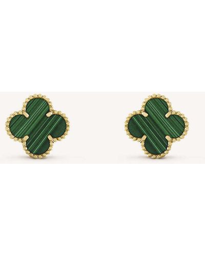 Van Cleef & Arpels Vintage Alhambra Yellow-gold And Malachite Stud Earrings - Green