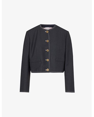 Thom Browne Vy Round-neck Cropped Wool Jacket - Blue