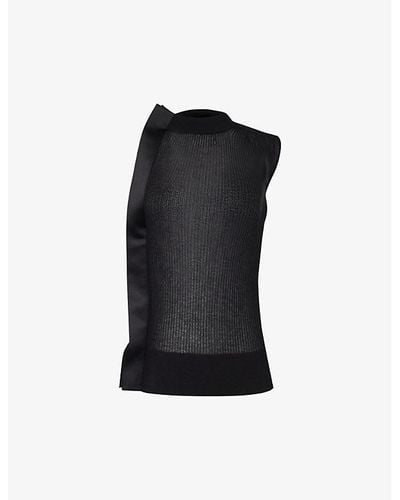 Sacai Contrast-panel Slim-fit Knitted Top - Black