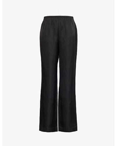 Anine Bing Aden Wide-leg High-rise Silk-blend Pants - Black