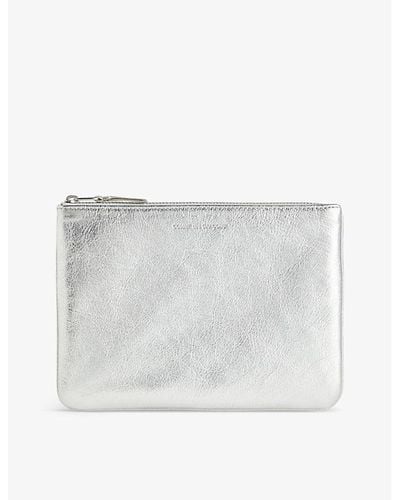 Comme des Garçons Logo-embossed Leather Pouch - White