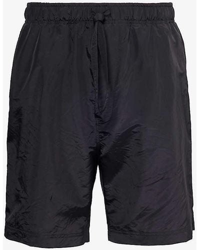 Loewe Brand-patch Regular-fit Silk-blend Shorts - Blue