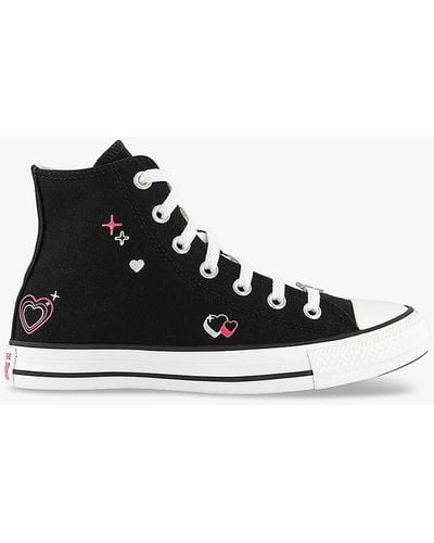 Converse All Star Hi Heart-embellished Canvas High-top Trainers - Black