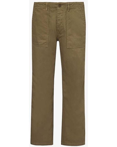 Nudie Jeans Tuff Tony Regular-fit Wide-leg Cotton Trousers - Green