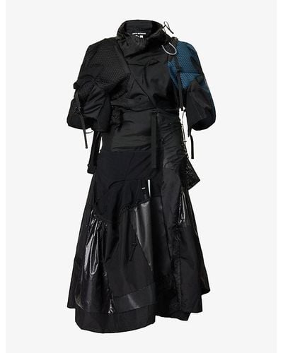 Junya Watanabe Contrast-panel High-neck Woven Maxi Dress - Black