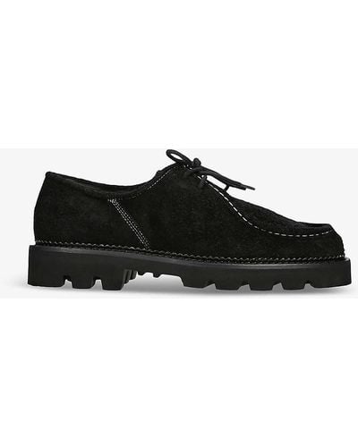 Collegium Pillar Moc Toe Contrast-stitched Suede Derby Shoes - Black