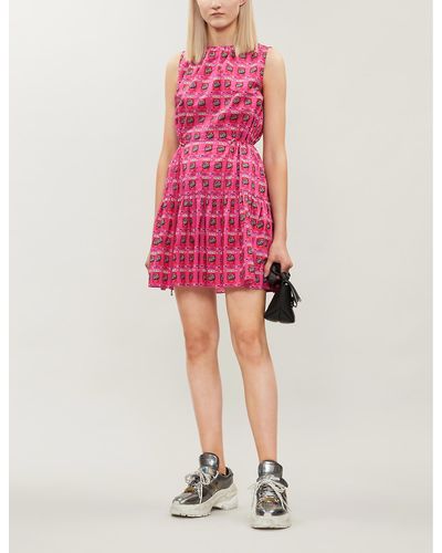 KENZO Flared-hem Sleeveless Cotton-poplin Mini Dress - Pink