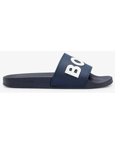 BOSS Logo-print Rubber Sliders - Blue