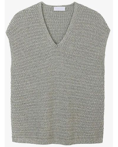 The White Company V-neck Sleeveless Organic-cotton Blend Knit Jumper - Grey
