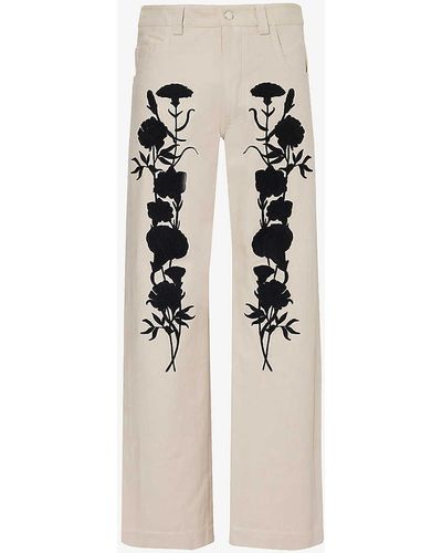 Song For The Mute Floral-embroidered Relaxed-fit Cotton-twill Trousers - White