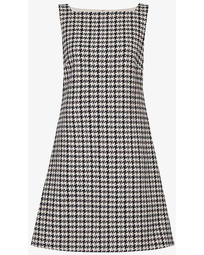 Theory Houndstooth Square-neck Wool Mini Dress - Grey