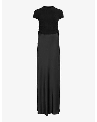 AllSaints Hayes Knitted-top Satin Maxi Dress - Black