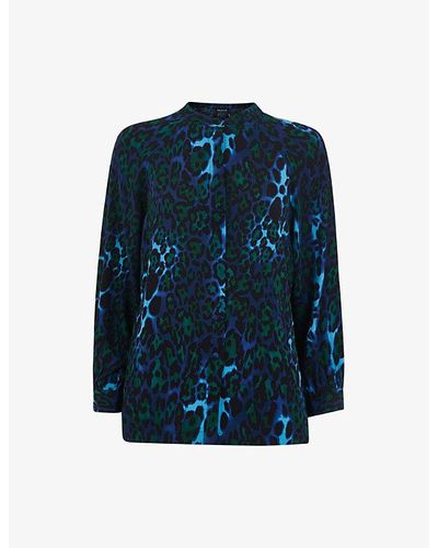 Whistles Night Cat Leopard-print Woven Shirt - Blue