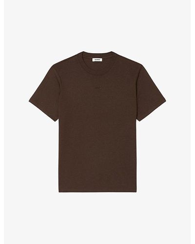 Sandro Logo-embroidered Short-sleeves Cotton-jersey T-shirt - Brown